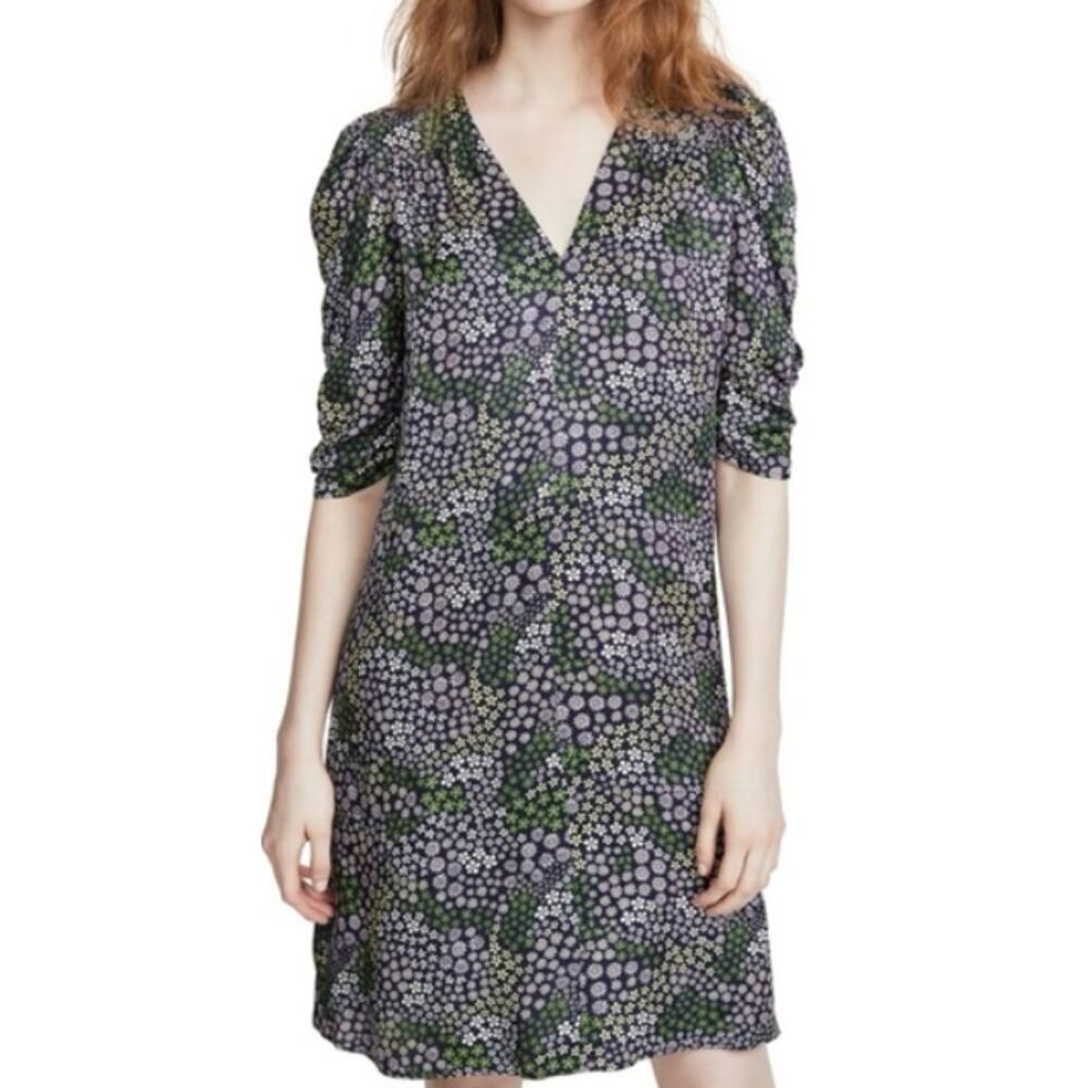 Floral V-Neck Midi Dress in Purple and Green
